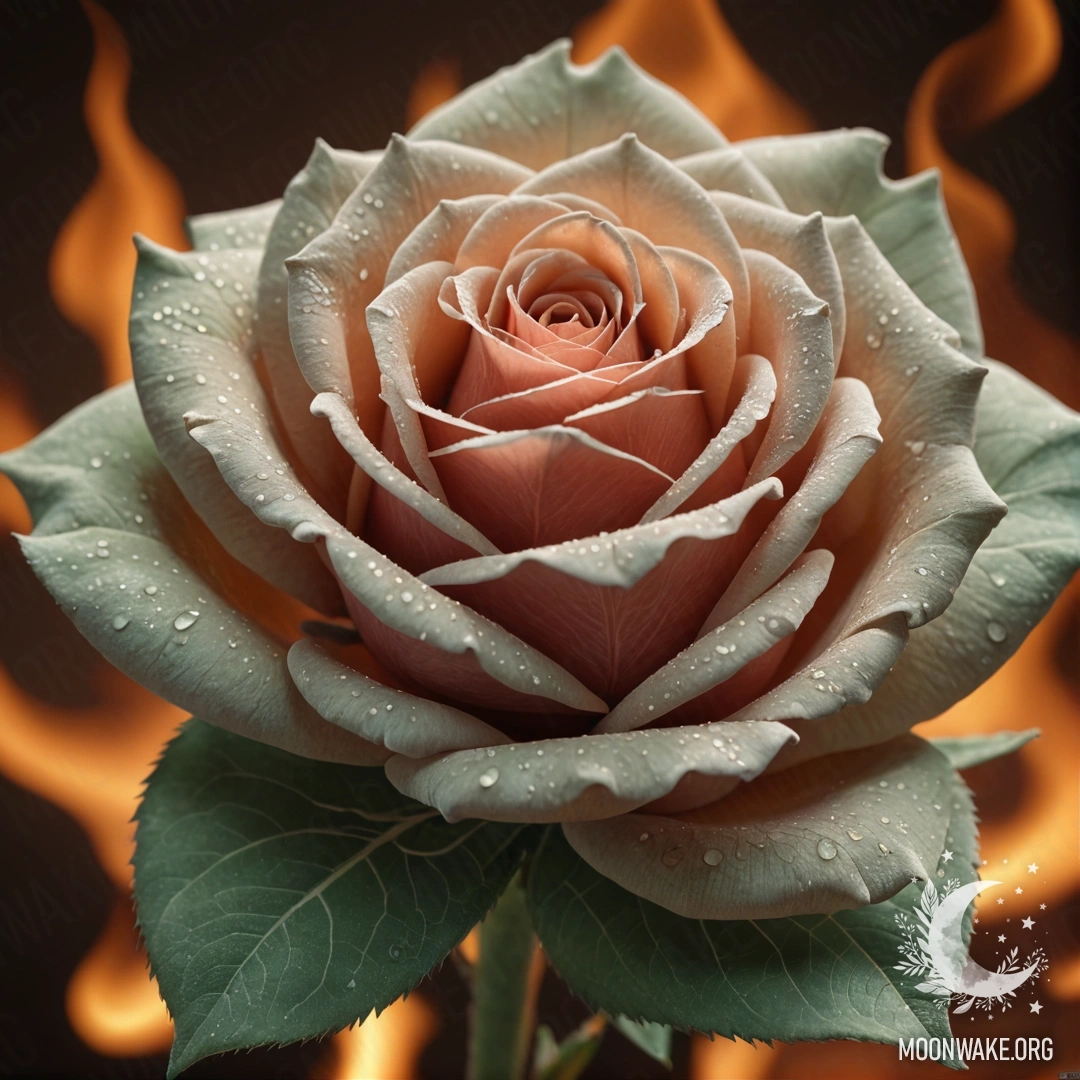 Rose Shaped Fire in Sage Color A delicate illustration of a rose-shaped fire in a soft sage hue.