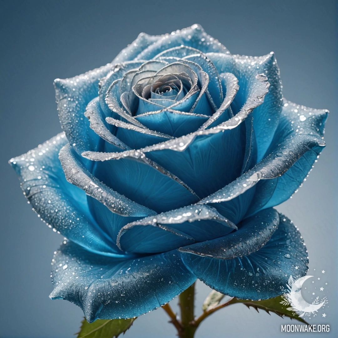 A crystal shaped like a rose, glowing in sky blue hues.