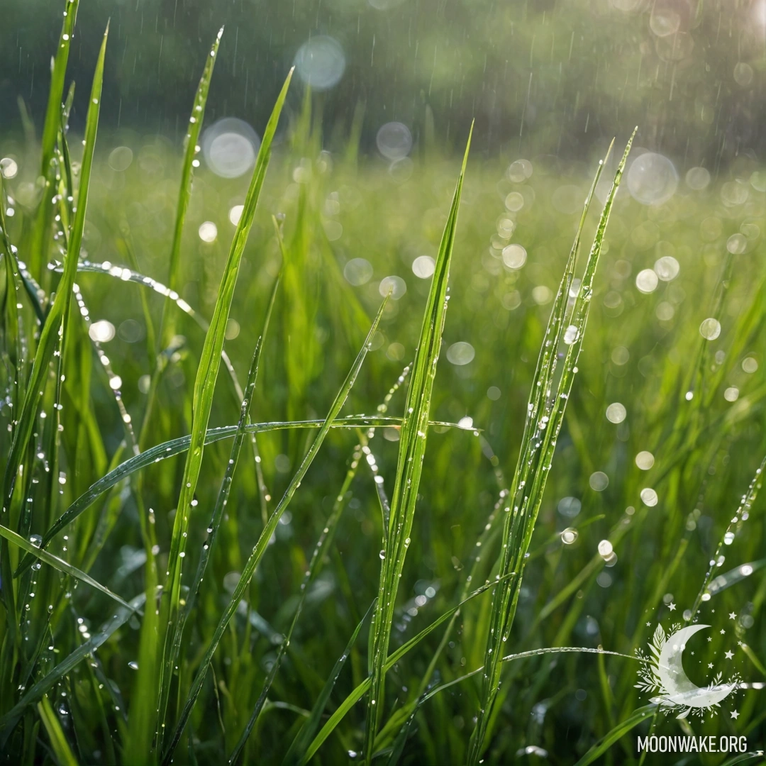 Serene Close-up of Rain-soaked Field Close-up view of grass and flowers in a peaceful field with rain.