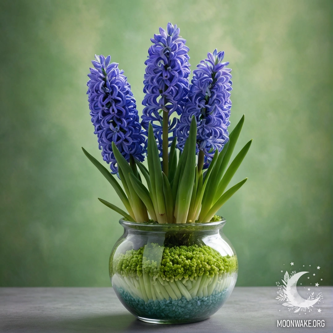 A gentle hyacinth flower in a vase, surrounded by mist.