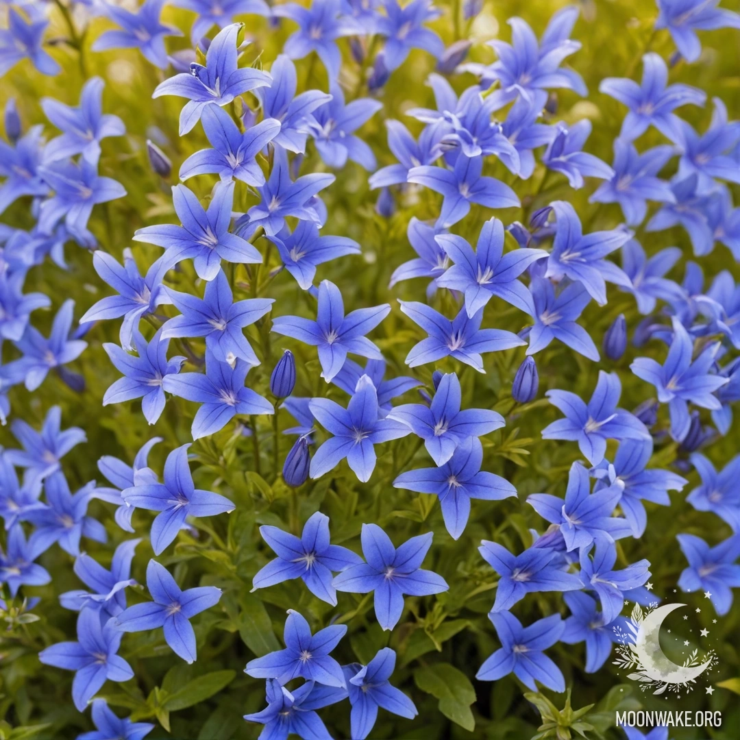 Delicate patterns of lobelia flowers in calming sea wave colors.