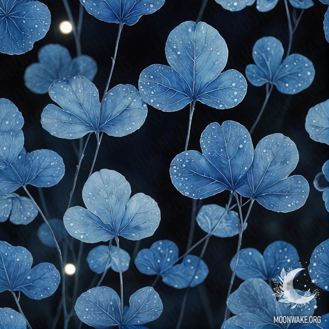 Serene Lunaria in Night Mist Watercolor painting of blue lunaria flowers in misty night