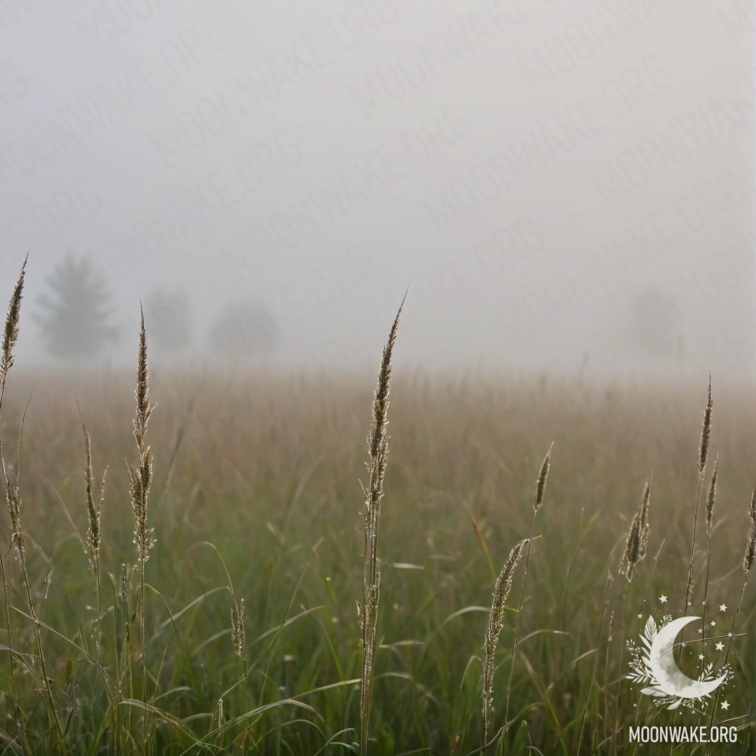 Close-up of delicate grass against a bokeh sky in heavy fog.