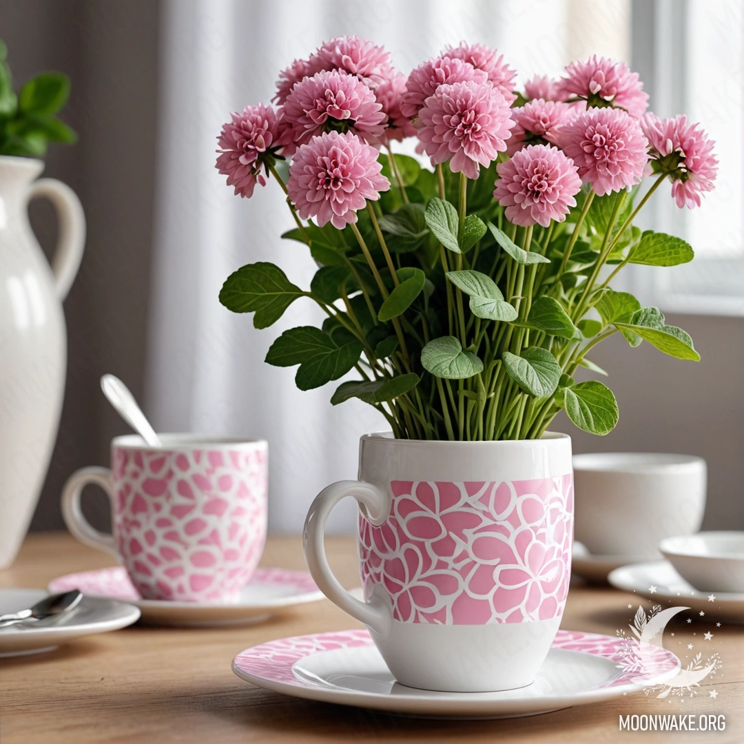 A peaceful wooden window sill featuring an old book, a gray vase with pink flowers, and a pink curtain at sunset.