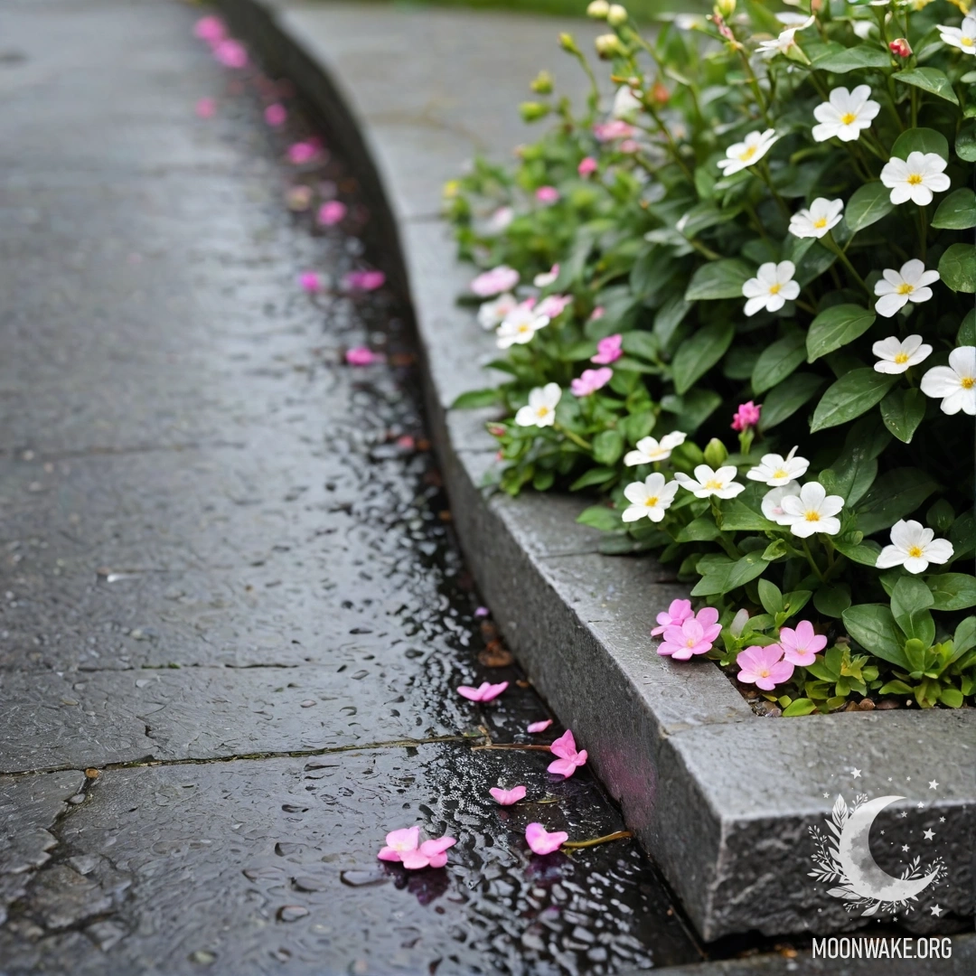A weathered blue door with a bouquet of poppies in its handle during sunset.