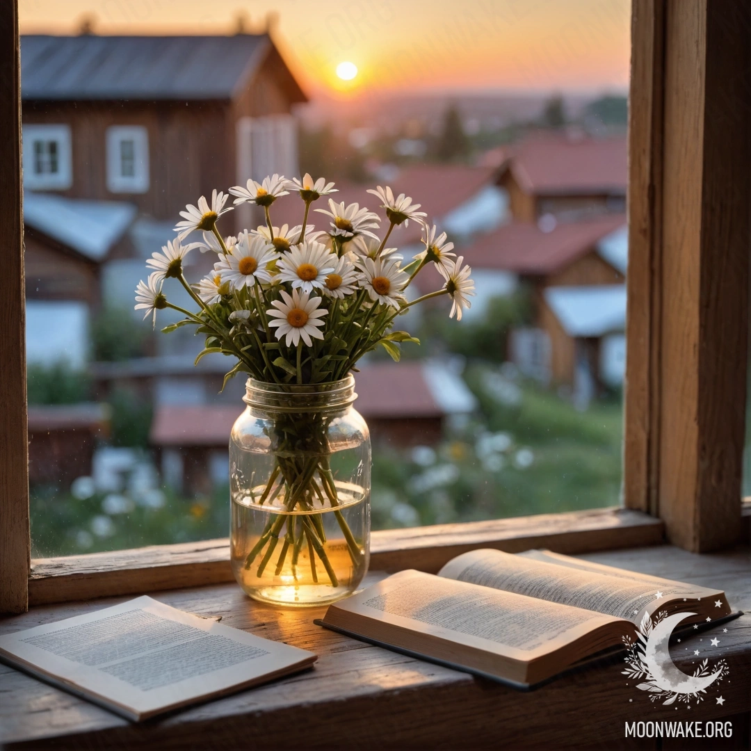 Shabby Wooden Table with Flowers A shabby wooden table with a jar of flowers and a bokeh background.