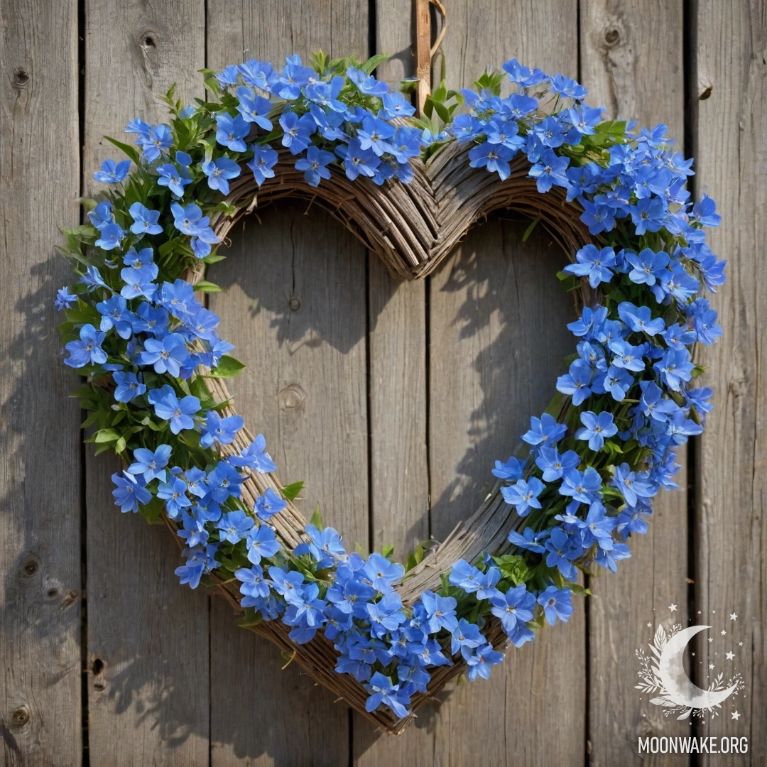 A shabby blue book rests on a wooden windowsill, accompanied by a blue metal mug filled with flowers at night.