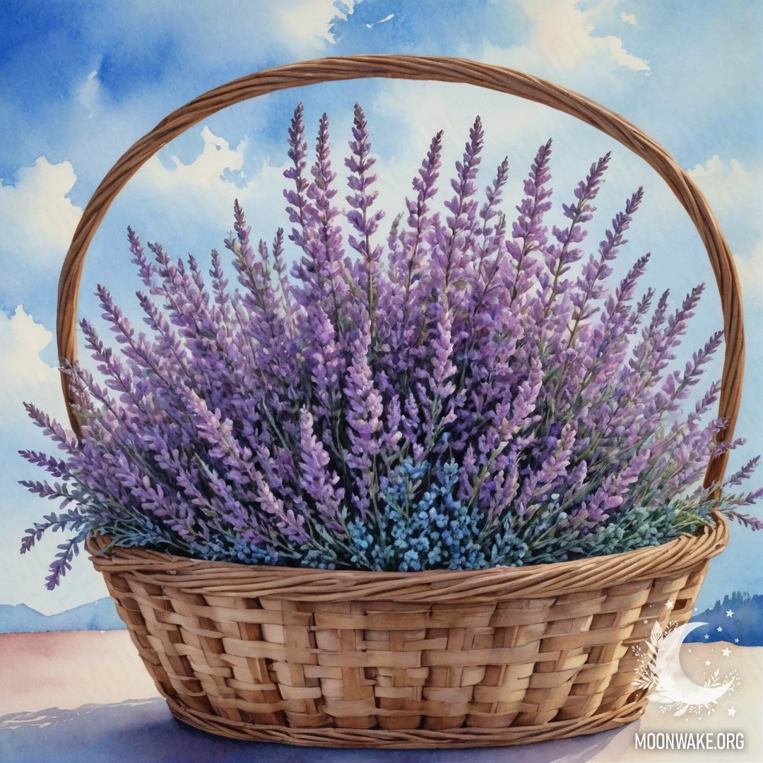 A beautiful arrangement of sky blue heather in a basket.