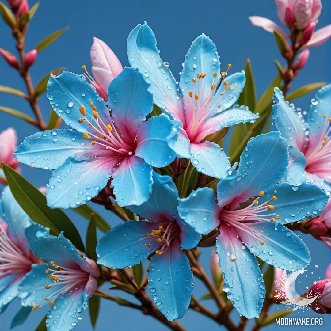 Sky Blue Oleander with Rhinestones A minimalistic depiction of a sky blue oleander adorned with rhinestones.