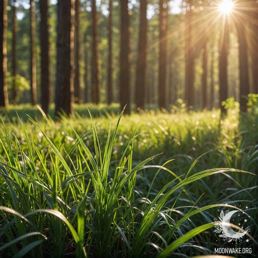 Close-up of beautiful field grass against a blurred forest background.
