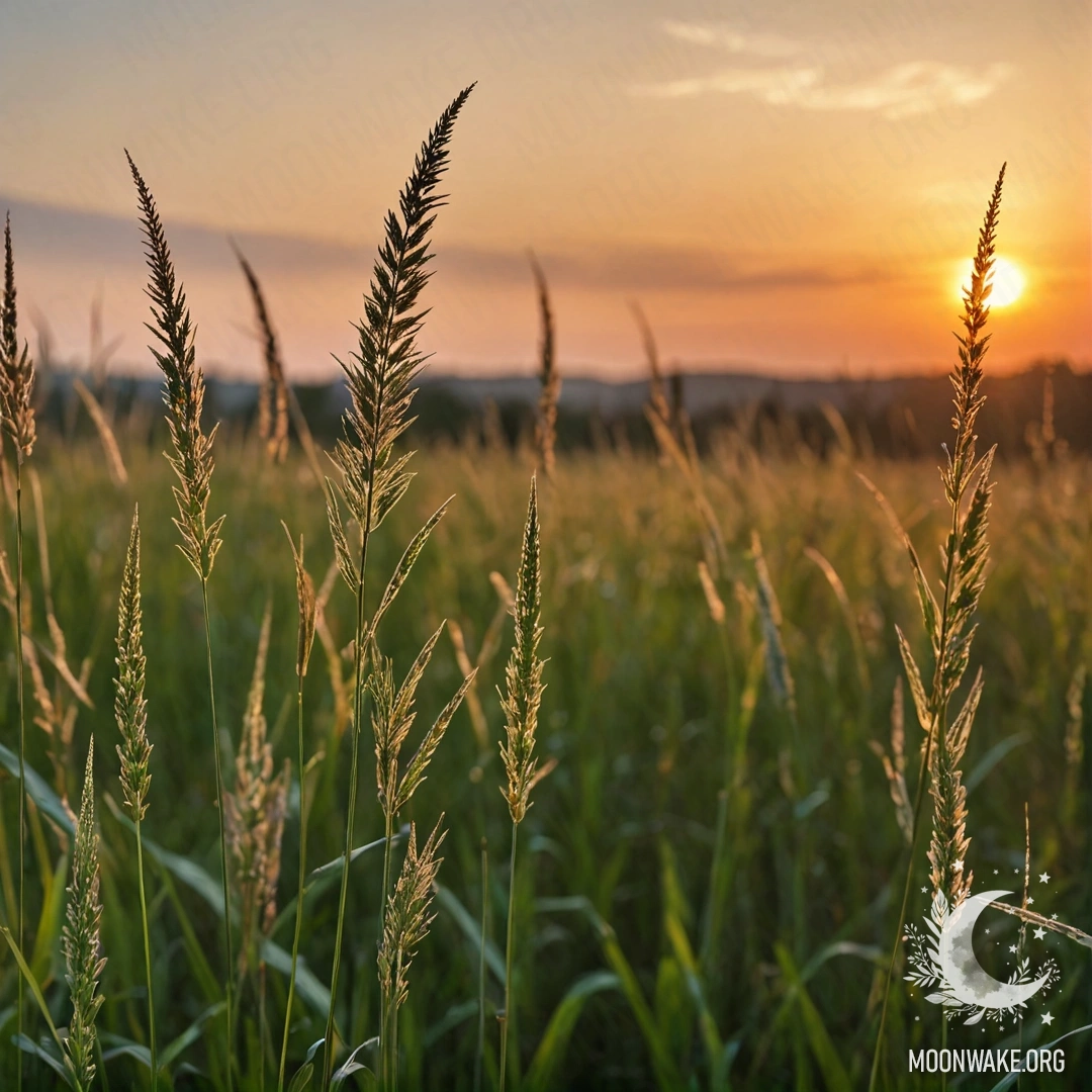Breathtaking Sunset Over Grassy Field Close-up of grass in a field against a blurry sky during sunset.