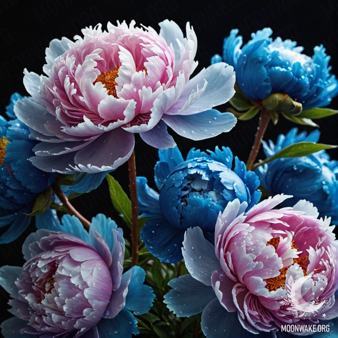 Sweet Blue Peony Bouquet at Night A bouquet of blue peonies captured at night, showcasing their delicate beauty.
