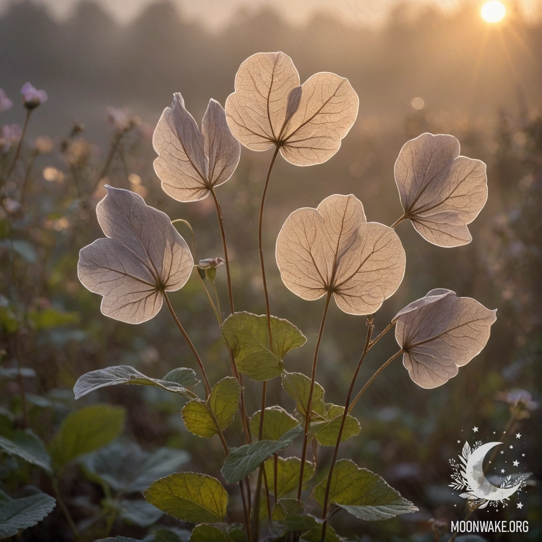 A delicate chamomile flower illuminated by soft night light and decorated with rhinestones, in hues of olive.