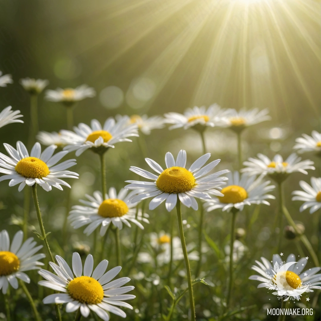 Sweet Chamomile with Sunny Rays A serene digital painting of chamomile flowers illuminated by sunshine.
