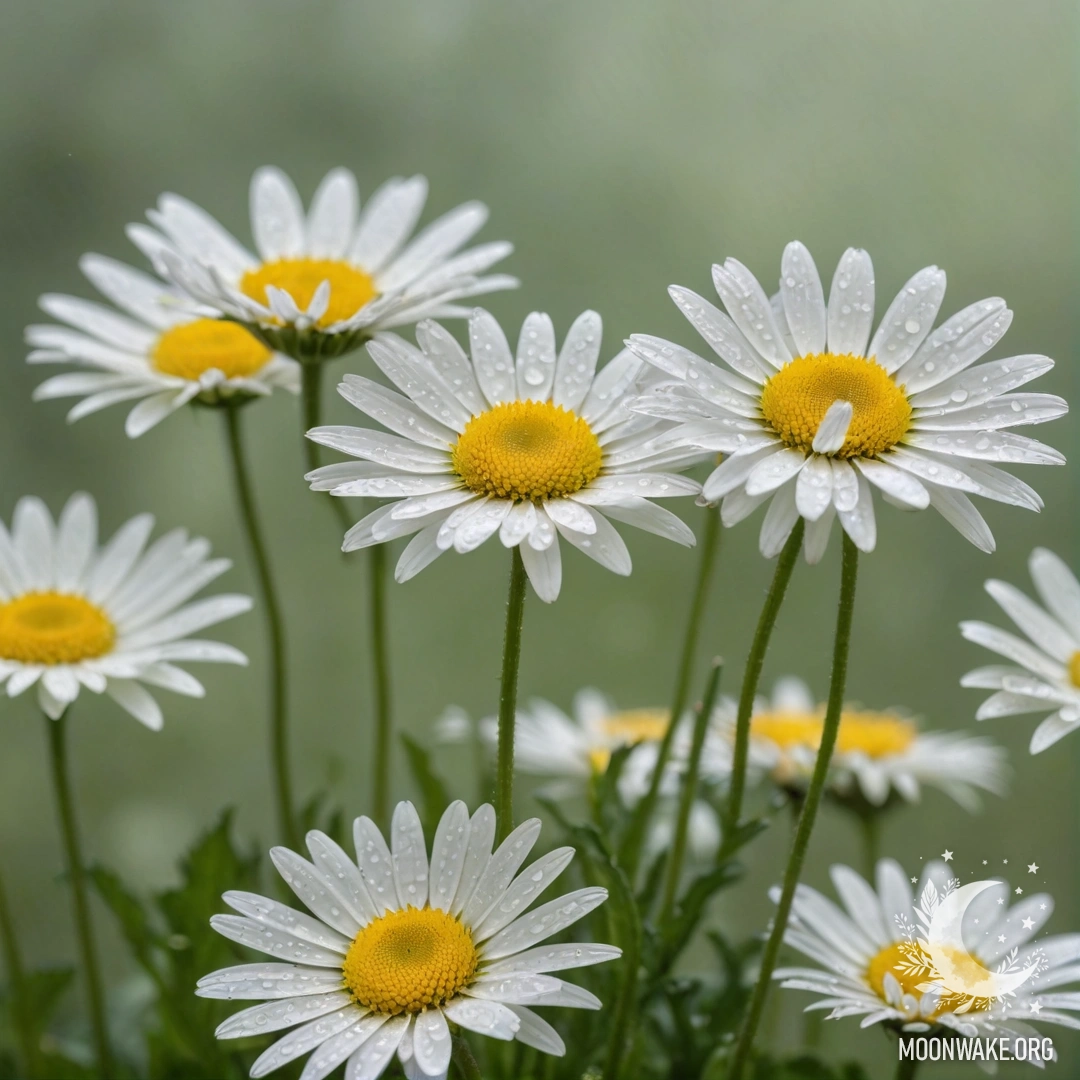 A delicate daisy emerging through a misty lime-colored fog.