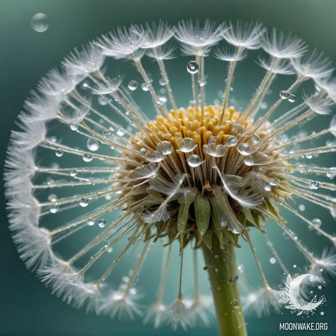 Sweet Dandelion with Dew Drops A delicate aquamarine dandelion adorned with dew drops and rhinestones.