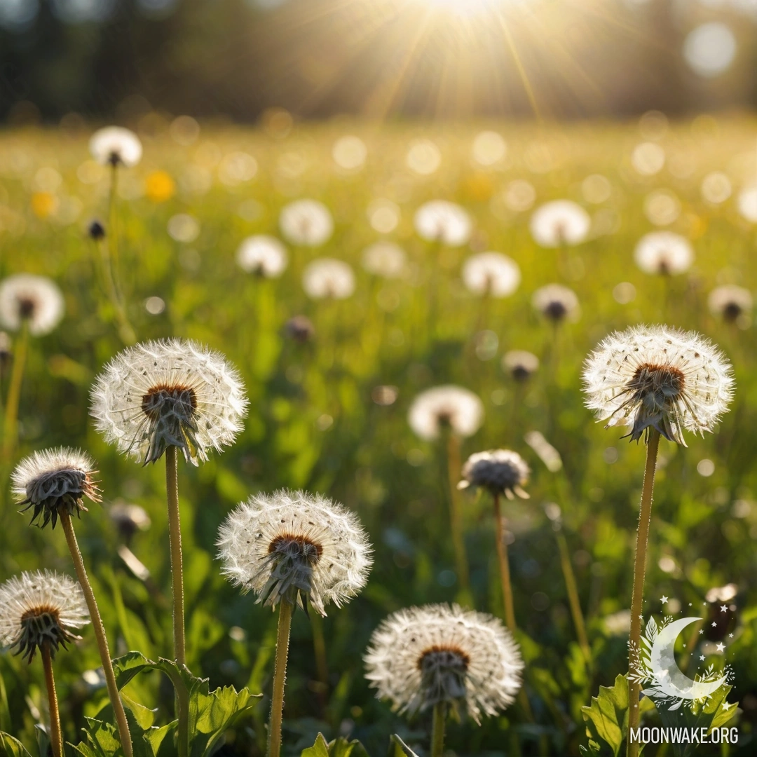 Close-up of sweet dandelions with blurred colorful flowers in the background.