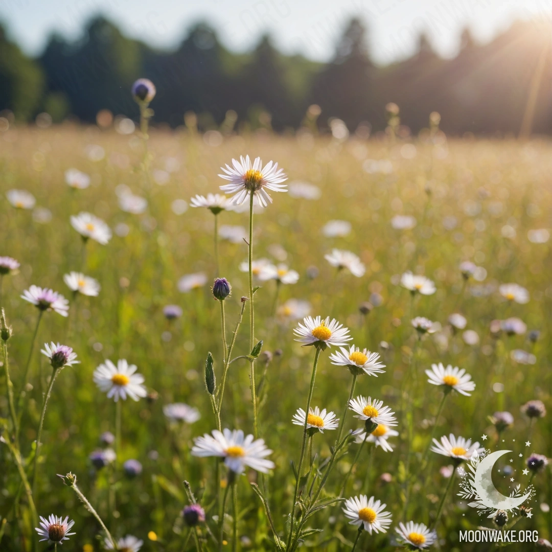 Close-up of sweet field flowers against a blurred background of blooming flowers.