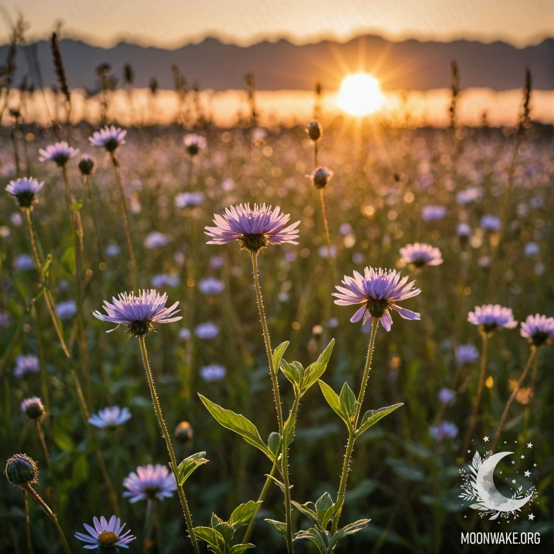 Sweet Field Flowers Against a Bokeh Sunset Close-up of sweet field flowers illuminated by sunset bokeh.