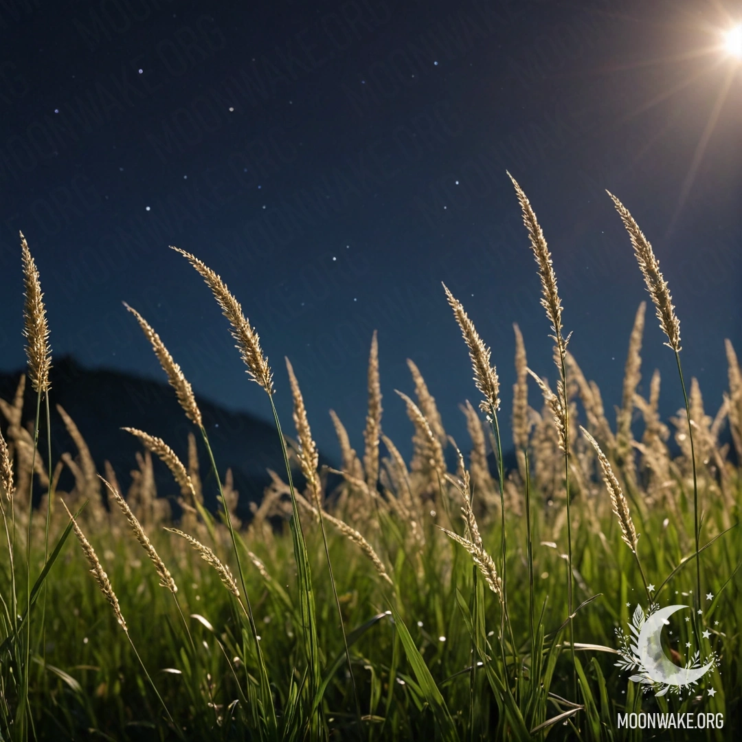 Sweet Nighttime Grass against Bokeh Sky Close-up of sweet field grass against a blurred night sky.