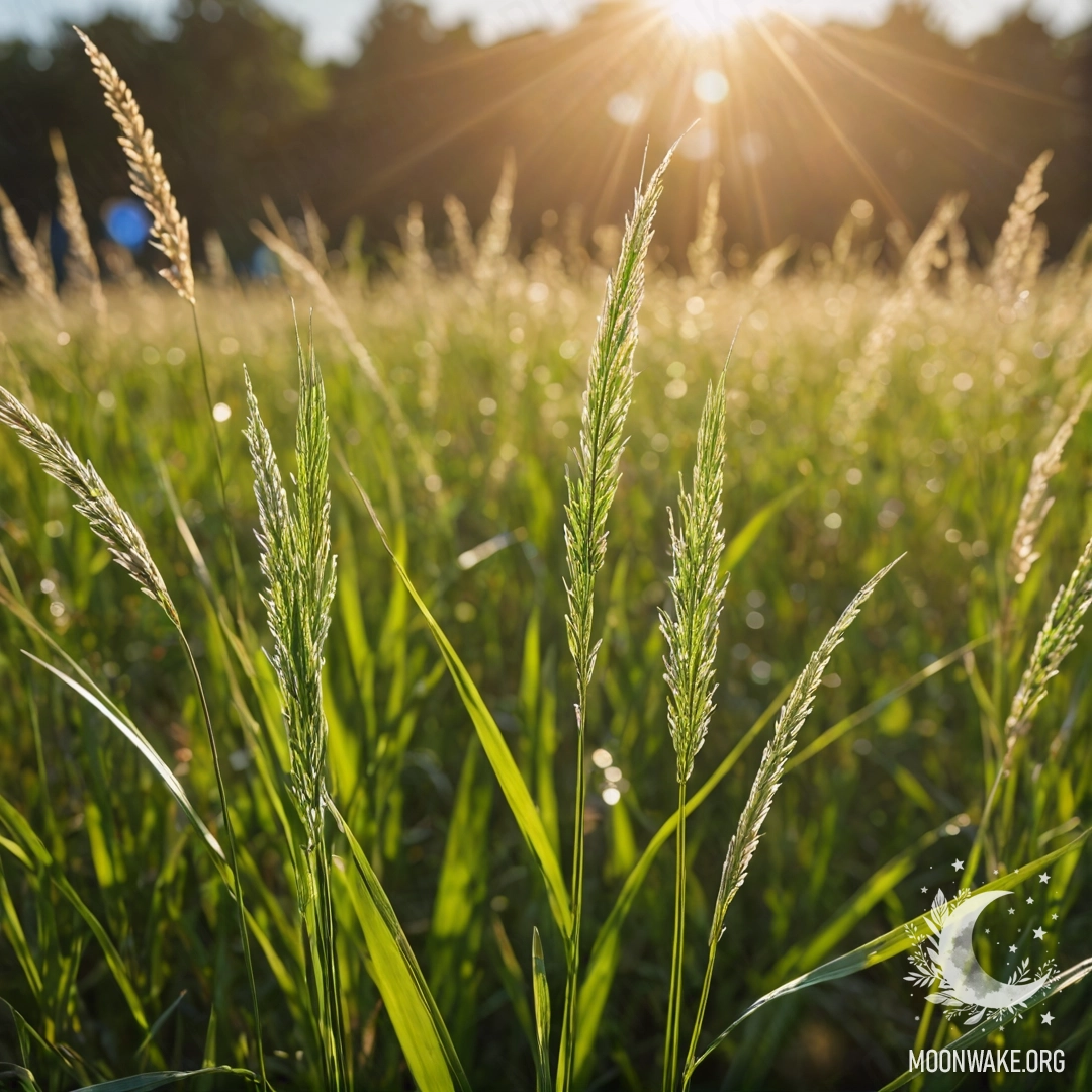 Close-Up of Sweet Field Grass Against Bokeh Sky Close-up view of delicate field grass with a blurred sky background and lens flares.