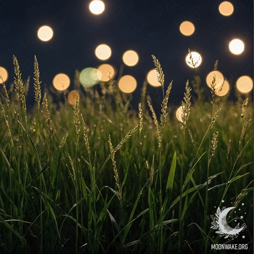 Sweet Nighttime Grass Field with Bokeh Close-up of sweet grass in a field against a dreamy bokeh night sky.