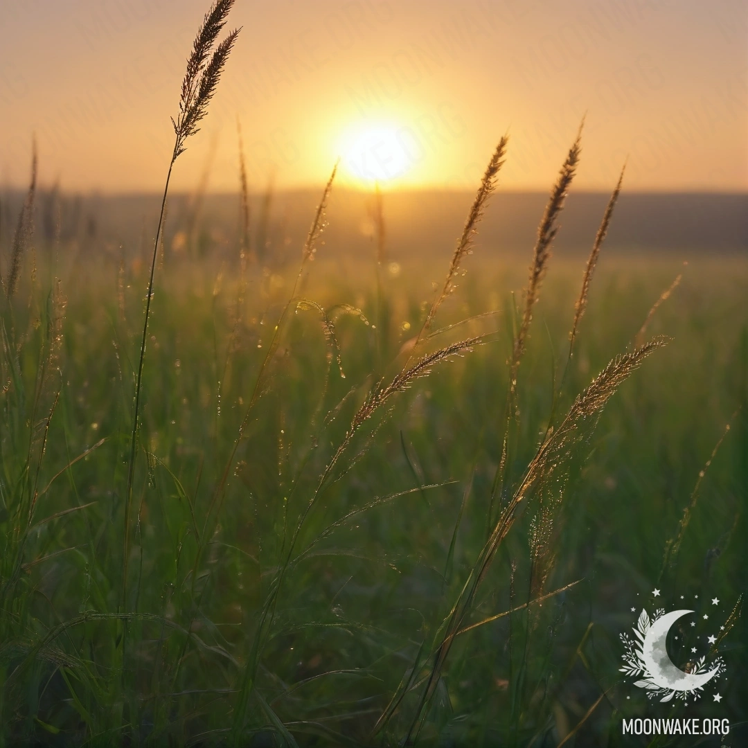 Close-up of sweet field grass in a bokeh effect during sunset with fog.