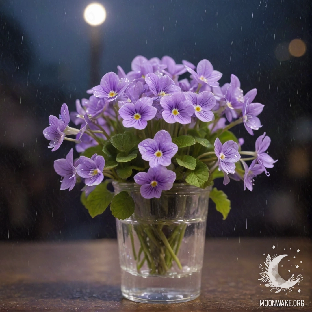 A bouquet of pastel-colored gladiolus flowers under the rain with sunlight streaming through.