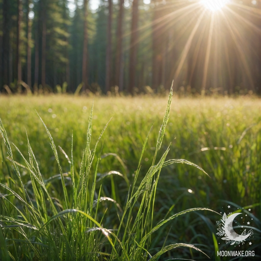 Close-up of sweet field grass with forest bokeh in the background