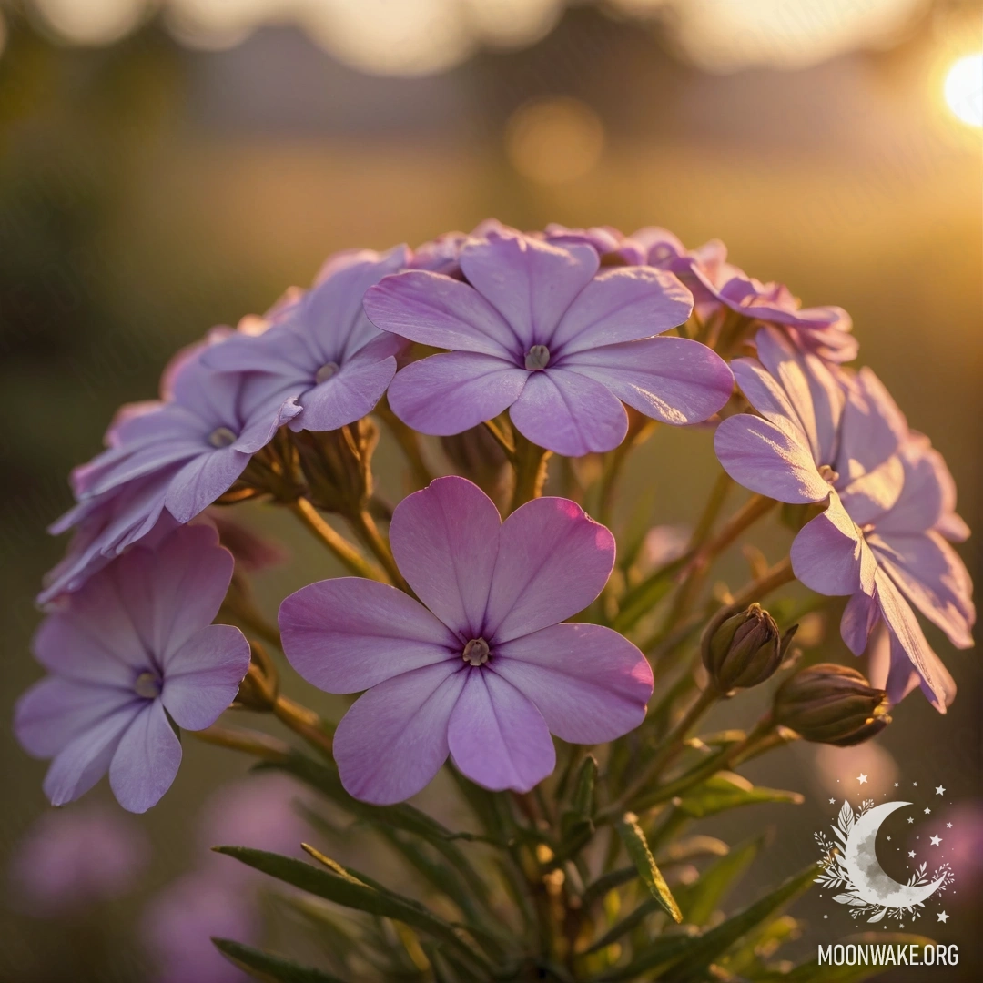 A vibrant red vase holds a sweet mimosa adorned with dew drops, set against a sunset backdrop.
