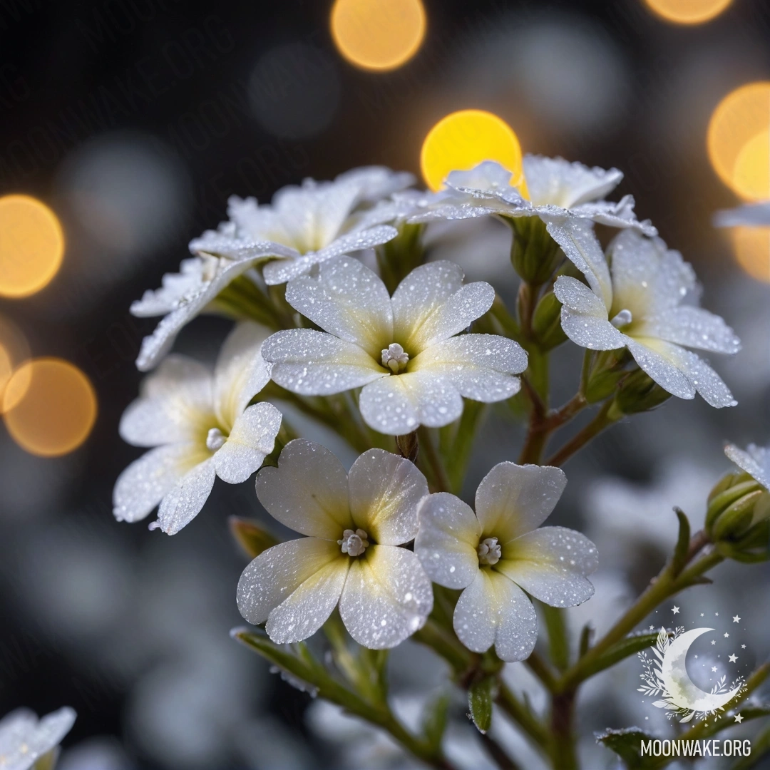 A delicate cream yellow phlox surrounded by frost in night ambiance.
