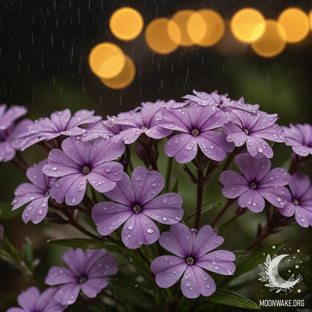 Sweet Phlox in the Night Rain Delicate sweet phlox flowers bathed in misty rain at night.