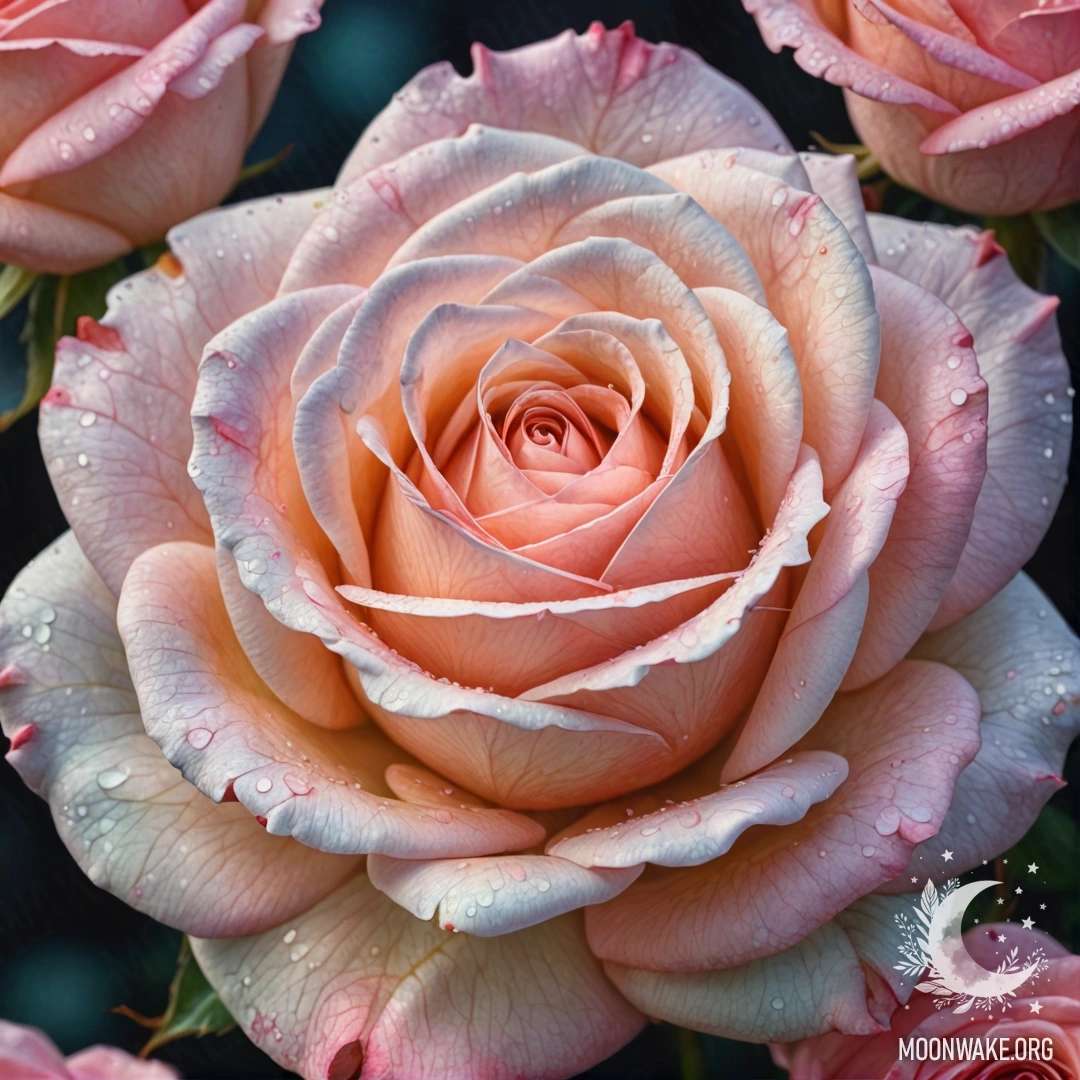 A delicate watercolor painting of a sweet rose with pastel colors at night.