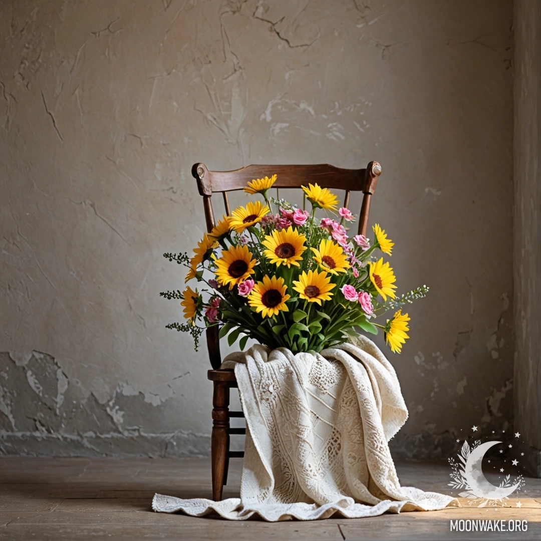 A rustic wooden table with a jar of flowers and a bokeh background.