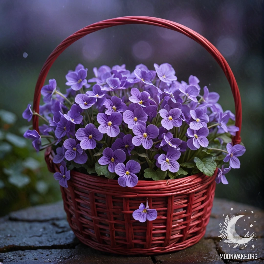 A red sweet violet placed in a basket surrounded by fog at night.