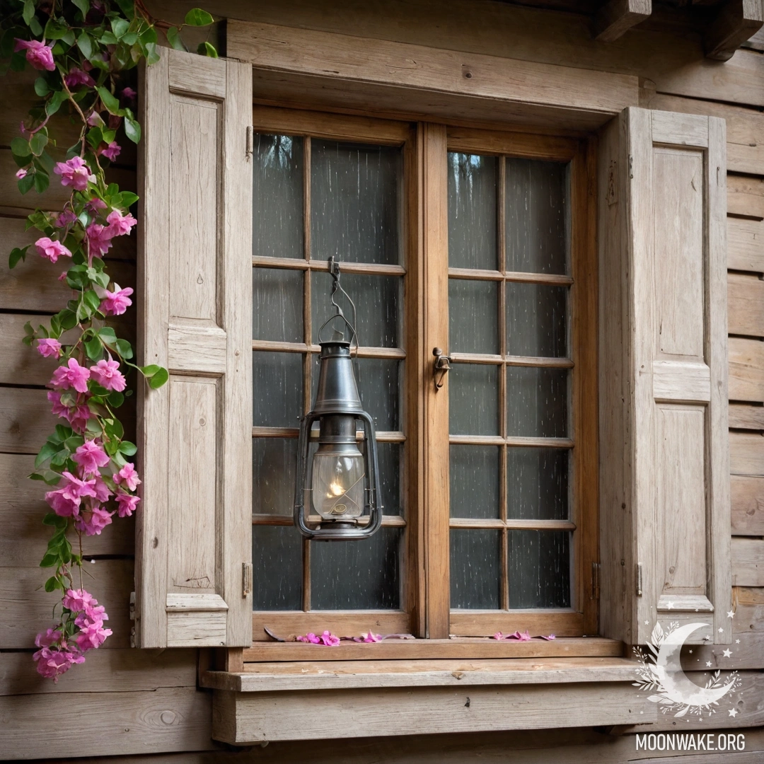 A stack of vintage books with no inscriptions in a garden, topped with a bouquet of roses and garland light.