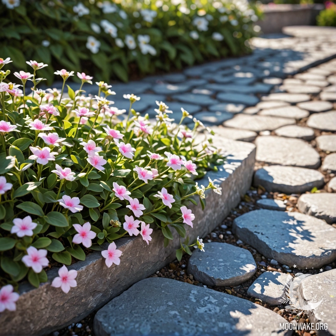 A burlap bag hangs on a shabby wooden wall, filled with pansies illuminated by sunlight.