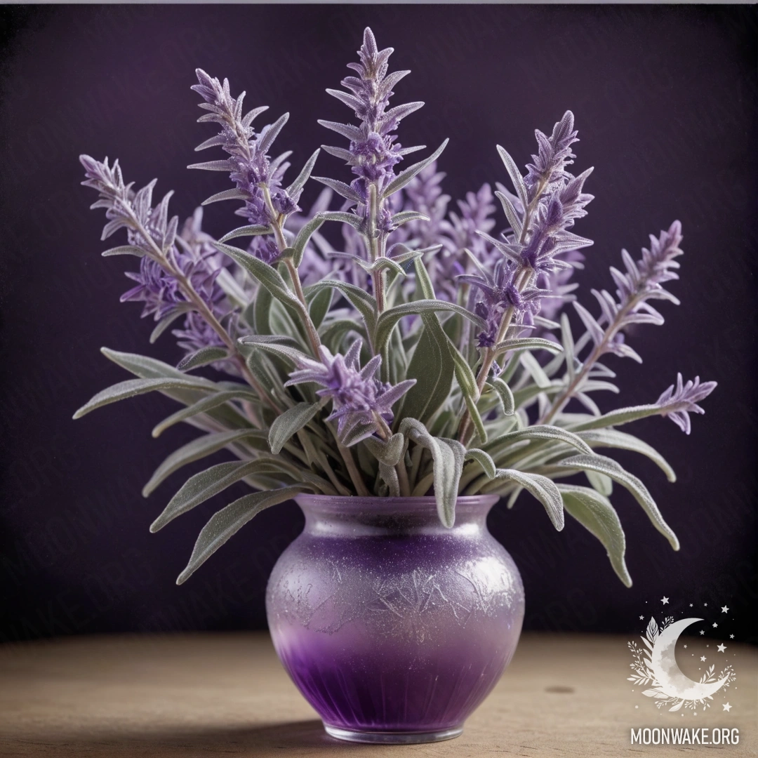 Violet in Frost: A Nighttime Elegance A sage colored vase holds a delicate violet surrounded by frost at night.