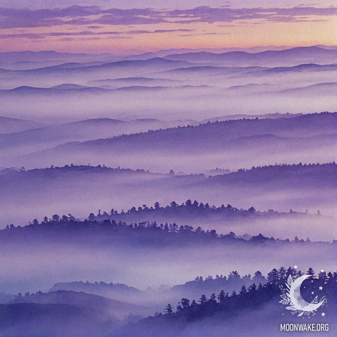 A beautiful violet flower surrounded by fog during sunset, with a sky blue backdrop.