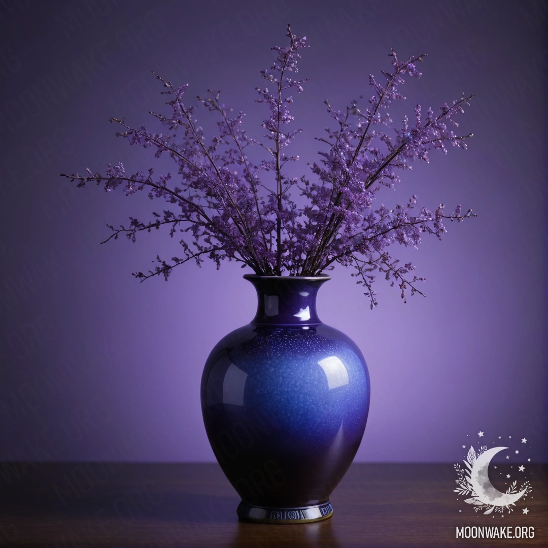 Violet Mist in a Blue Vase A blue vase with violet mist inside at night.