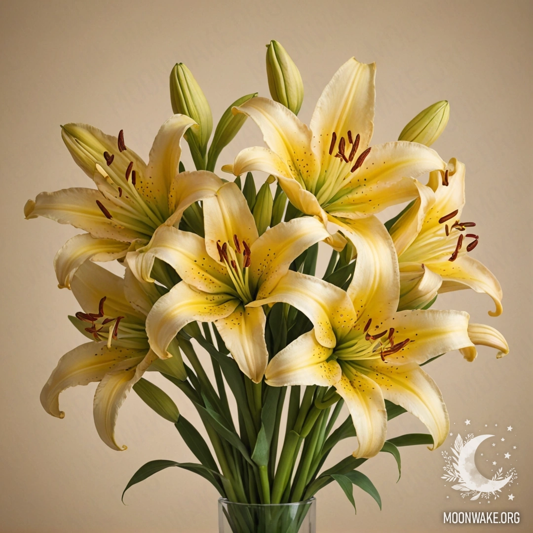 A minimalistic arrangement of yellow lilies in pastel colors.