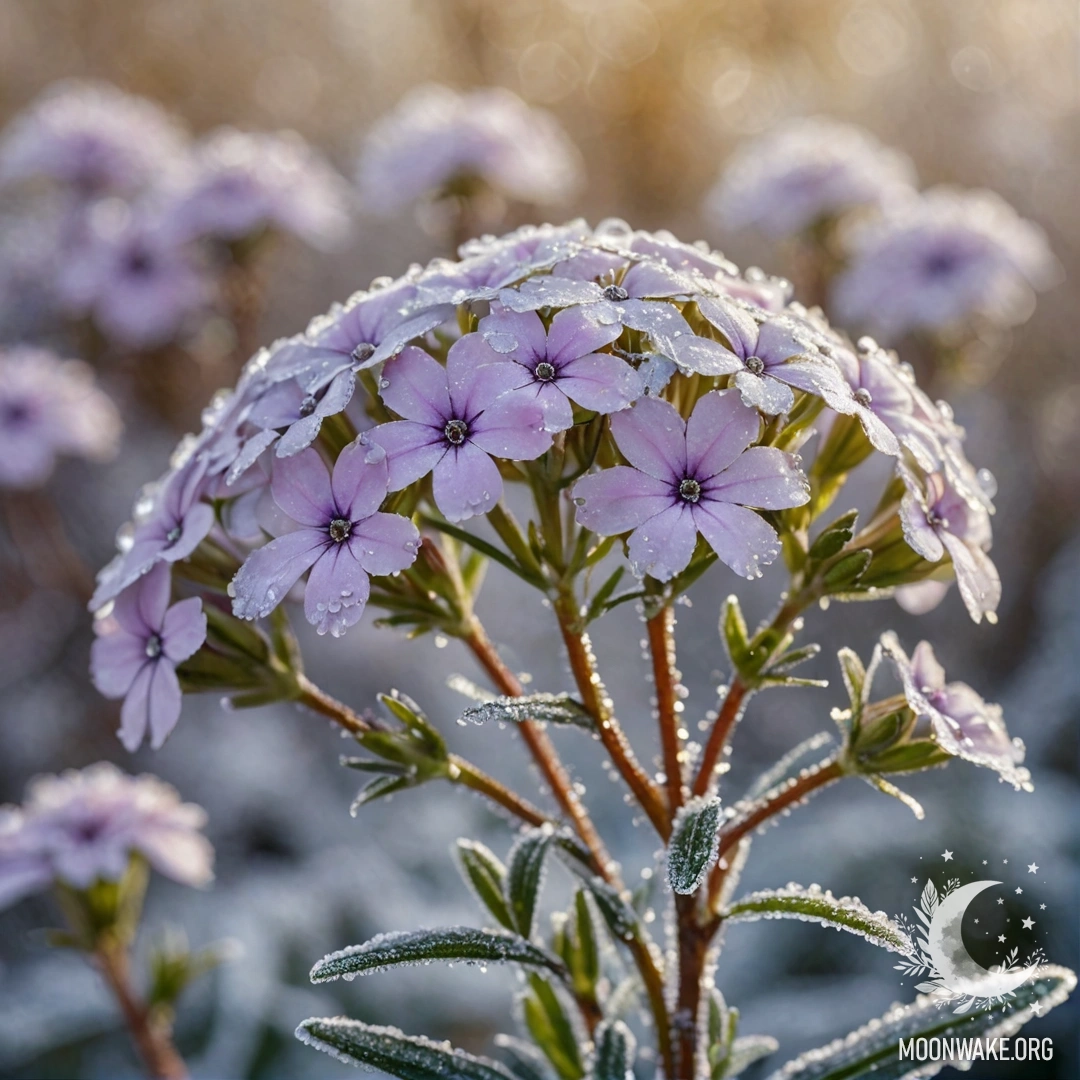 A cluster of yellow phlox flowers glistening with frost and rhinestones.